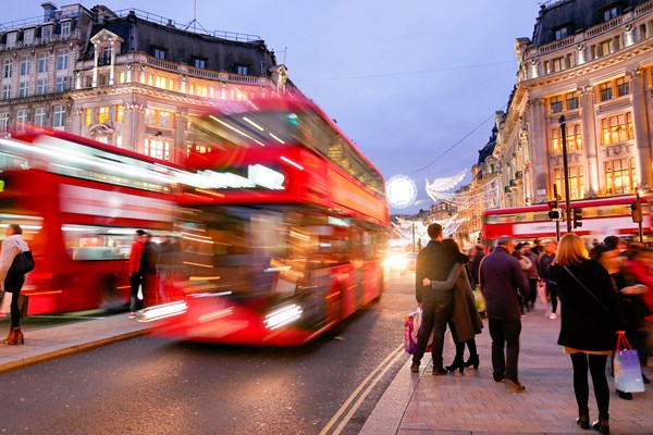London's oxford street with moving bus London's oxford street with moving bus