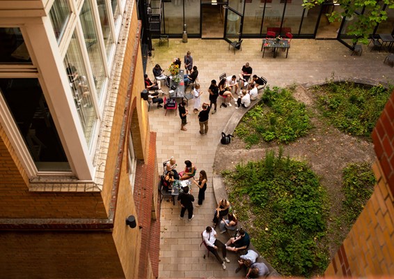 Students socialising in courtyard