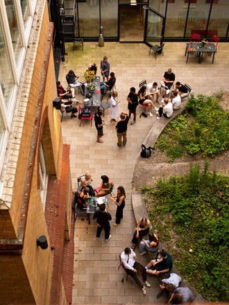 Students socialising in courtyard