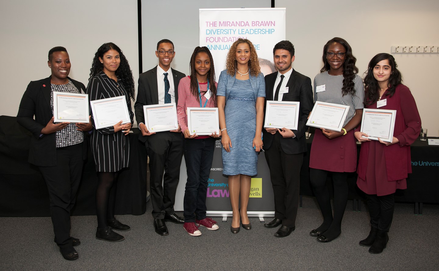 Miranda Brawn and the winners of the scholarships